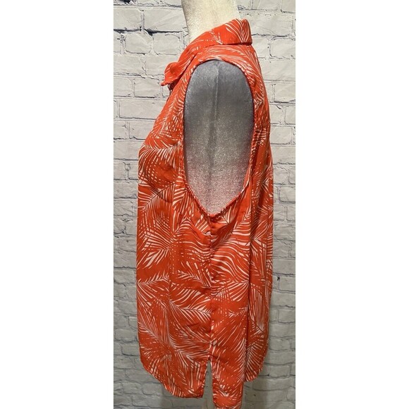 Michael Kors Sleeveless Front Zip Closure Top Orange Palm Tree Print Size XL - Picture 3 of 6